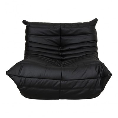 Ligne Roset Togo オットマン ブラック 合皮 Togo Lounge Chair in Black Leather by Michel Ducaroy for Ligne