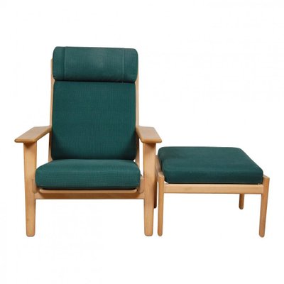 ハンス・J・ウェグナー Hans J. Wegner GE290A Getama Set of GE-290A Lounge Chair with Ottoman in Green Fabric by Hans