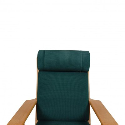 Set of GE-290A Lounge Chair with Ottoman in Green Fabric by Hans