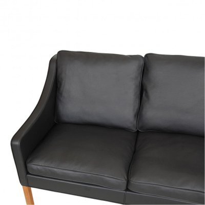 Three Seater 2209 Sofa in Black Bizon Leather by Børge Mogensen