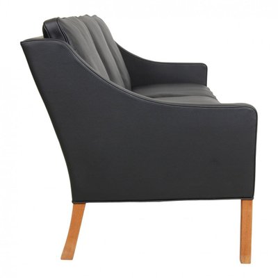 Three Seater 2209 Sofa in Black Bizon Leather by Børge Mogensen