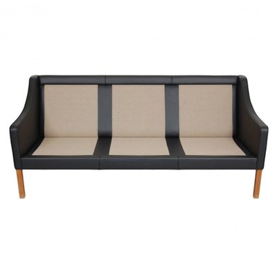 Three Seater 2209 Sofa in Black Bizon Leather by Børge Mogensen