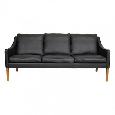 Three Seater 2209 Sofa in Black Bizon Leather by Børge Mogensen
