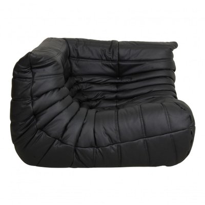 Togo Corner Chair in Black Leather by Michel Ducaroy for Ligne