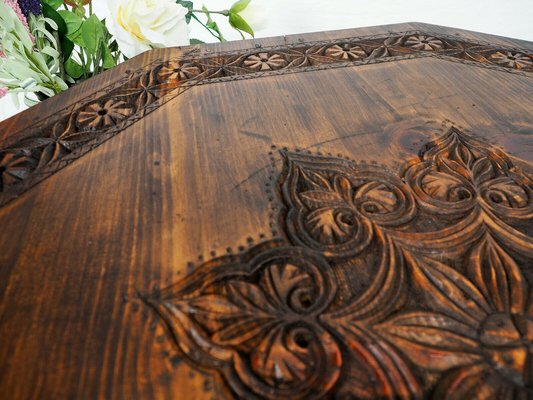 Vintage Hand Carved Wood Coffee Table Nuristan Afghanistan