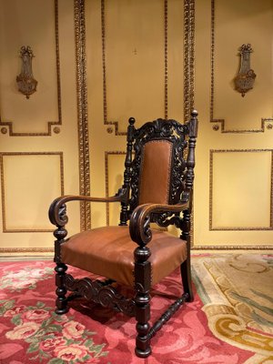 19th Century Historicism Throne Armchair in Oak, 1880s for sale at