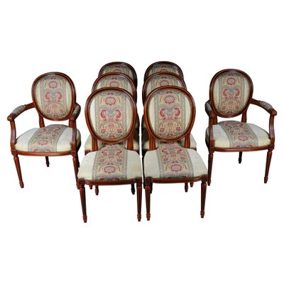 French louis xvi green damask side chairs