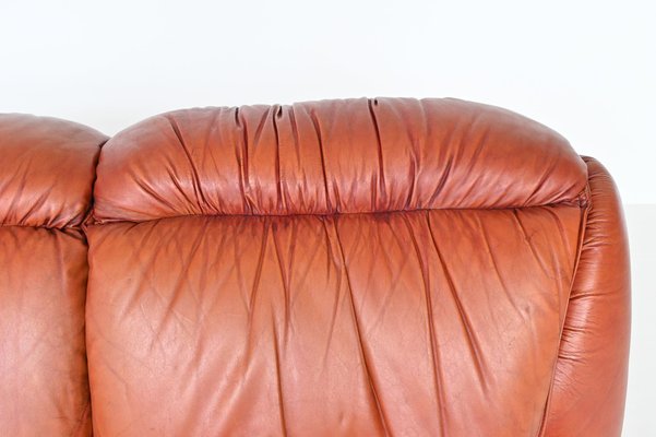 Stationair correct Bedankt Sculptural Three-Seater Lounge Sofa in Orange Brown Leather, Italy, 1970s  for sale at Pamono