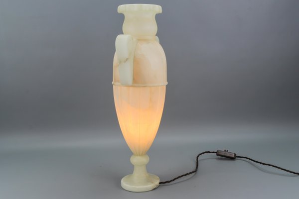 Neoclassical Style Alabaster Amphora Shaped Table Lamp 1930s for