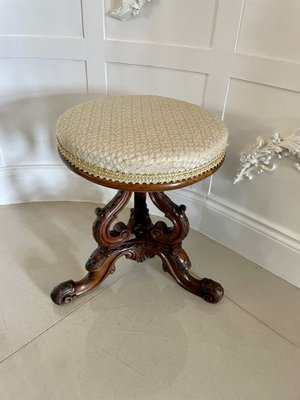 Antique Victorian Carved Walnut Stool, 1850s for sale at Pamono
