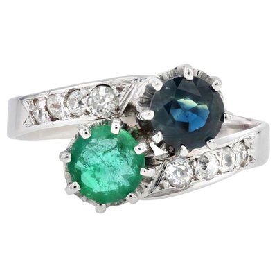 Bague Or Jaune 18 Carats Avec Émeraude Et Saphir - Poids 5,30g - Magnifique - Occasion