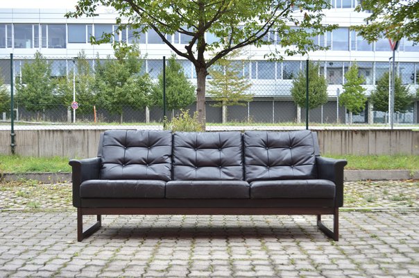 Black leather mid century sofa deals