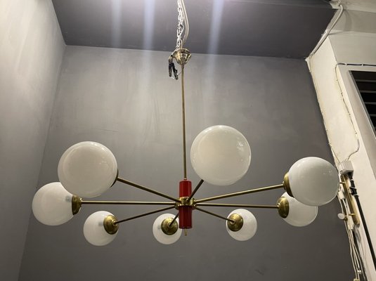 Sputnik 6 Light Chandelier in Opaline Glass 1960s for sale at Pamono
