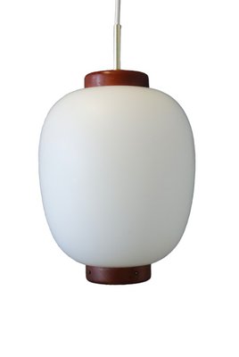 attribut smør Ingen Danish Opaline and Teak Kina Hanging Lamp by Bent Karlby for Lyfa, 1950s  for sale at Pamono