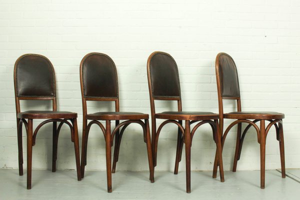 Art Nouveau Bentwood and Leather Dining Room Chairs from Fischel