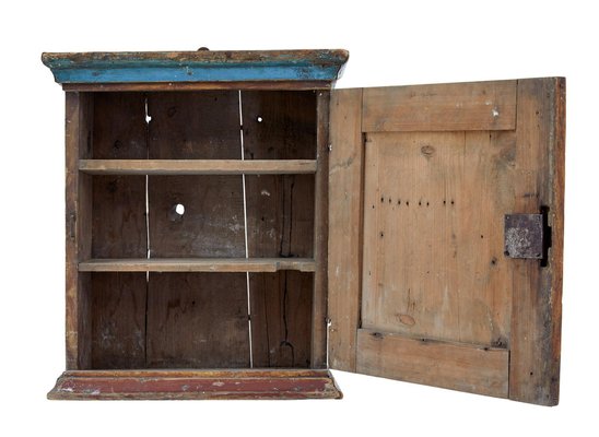 19th Century Swedish Hand-Painted Pine Wall Cupboard for sale at