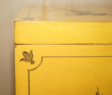 Japanned Yellow Oriental Side Chest on Stand Hand Painted