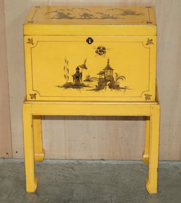 Japanned Yellow Oriental Side Chest on Stand Hand Painted