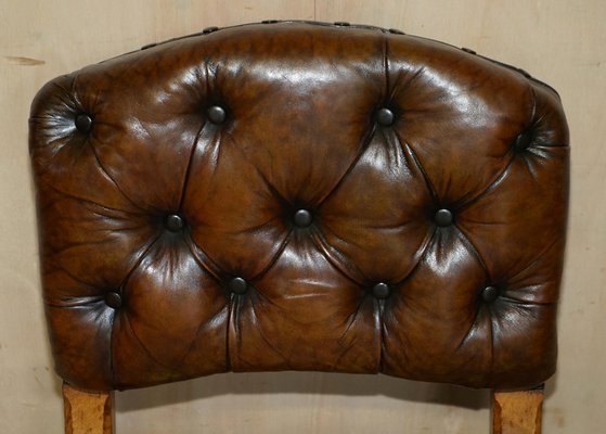 Antique Regency Brown Leather Oak Chesterfield Desk Chair, 1820s