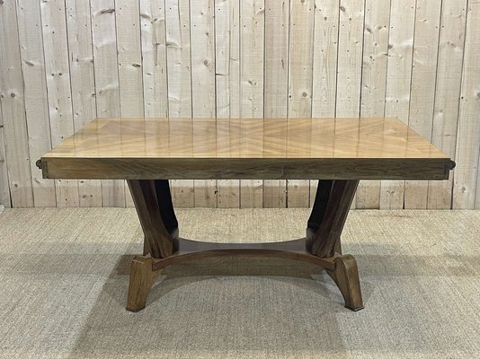 A Jules Leleu Bleached Oak Dining Table with Two Extension Leaves A Jules Leleu Bleached Oak Dining Table with Two Extension Leaves