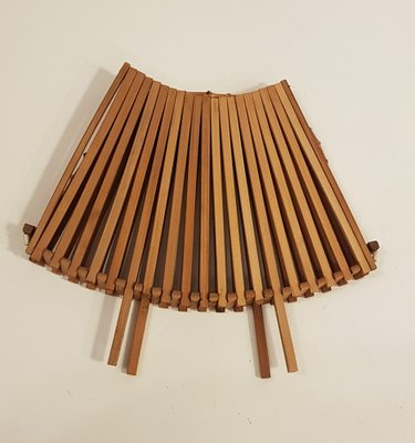 Faltbare Obstschale aus Holz mit Bambusgriff, 1950er