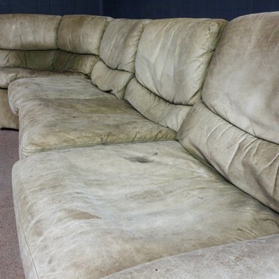 Vintage Modular Corner Sofa in Green Leather Set of 6 for sale at
