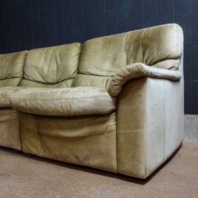 Vintage Modular Corner Sofa in Green Leather Set of 6 for sale at