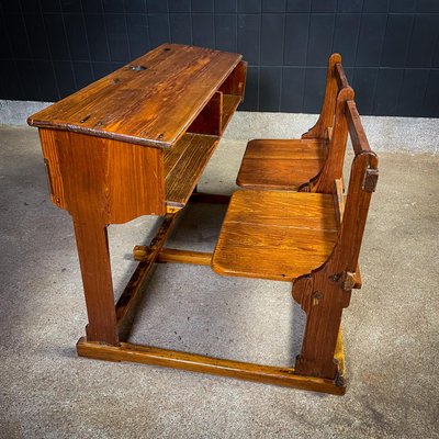 Wooden School Desk and Bench for Children 1920s for sale at Pamono