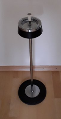 Floorstanding Ashtray in Black Metal & Chrome, 1970s for sale at