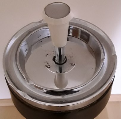 Floorstanding Ashtray in Black Metal & Chrome, 1970s for sale at