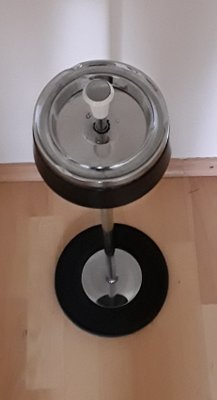 Floorstanding Ashtray in Black Metal & Chrome, 1970s for sale at