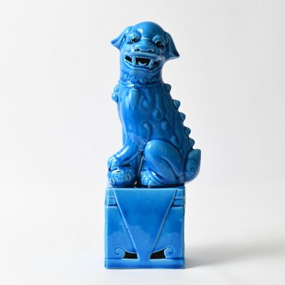 Vintage Chinese Blue Glazed Foo Dog Figurine, 1970s for sale at Pamono