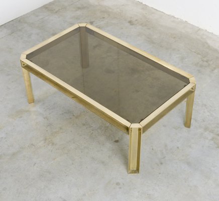 Solid Brass Smoked Glass Coffee Table, Coffee Table Brass And Glass