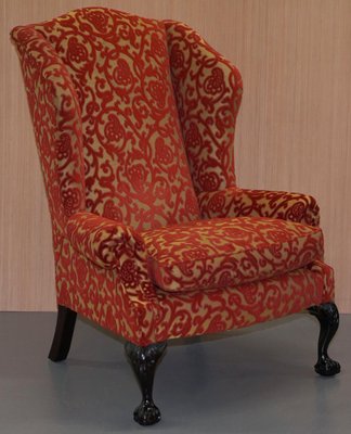 Large Chelsea Wingback Armchairs with Claw and Ball Feet from
