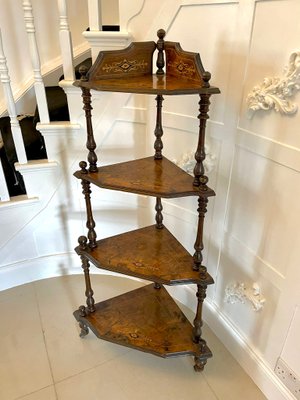 木製ラック・ウッドラック 612.Antique Iron Shelf Indonesia 19th Century Victorian Inlaid Walnut Corner Shelf, 1860s for sale