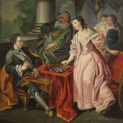 Couple Playing Chess, 1780, Oil on Canvas, Framed for sale at Pamono