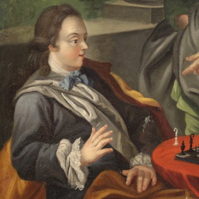 Couple Playing Chess, 1780, Oil on Canvas, Framed for sale at Pamono