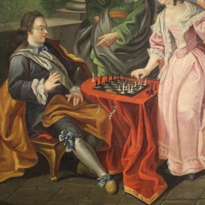 Couple Playing Chess, 1780, Oil on Canvas, Framed for sale at Pamono