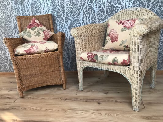 Rattan Wicker Chairs with Cushions 1960s Set of 2 for sale at Pamono