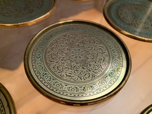 Brass Coasters, Morocco, 1960s, Set of 12 for sale at Pamono