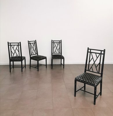 Dining Chairs in Black Enameled Wood and Smooth Velvet Italy