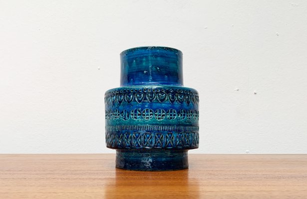 Mid-Century Italian Rimini Blu Pottery Vase by Aldo Londi for
