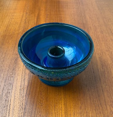 Mid-Century Rimini Blu Pottery Candle Holder by Aldo Londi for