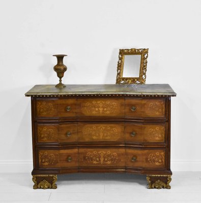 Italian Walnut Marquetry Inlaid Commode Chest of Drawers 1950s