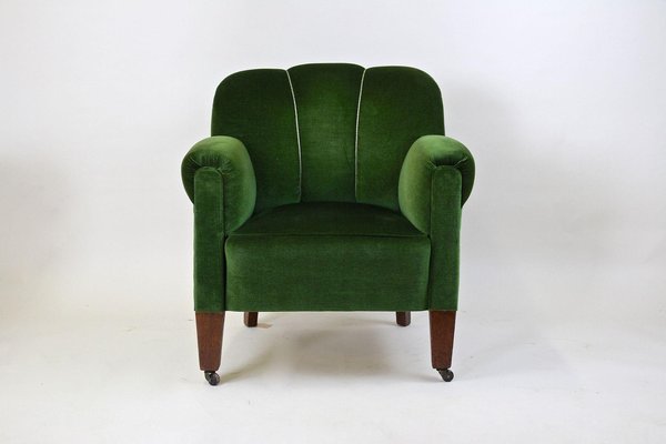 French Art Deco Club Chair in Green Velvet 1940 for sale at Pamono