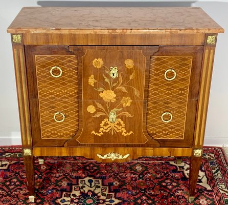 Louis XVI Style Dresser with Flower Marquetry Pink Marble 1920s