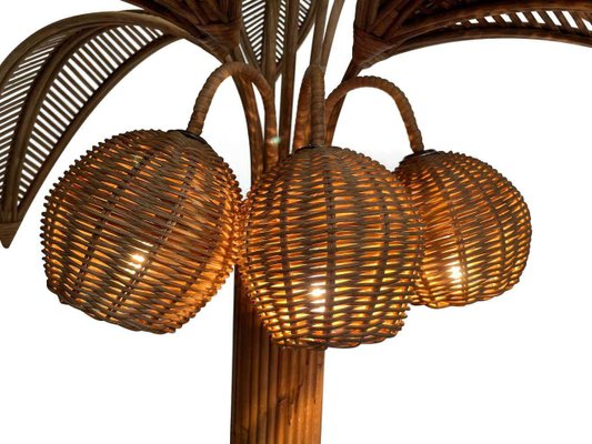 Large Palm Tree Floor Light in Rattan for sale at Pamono