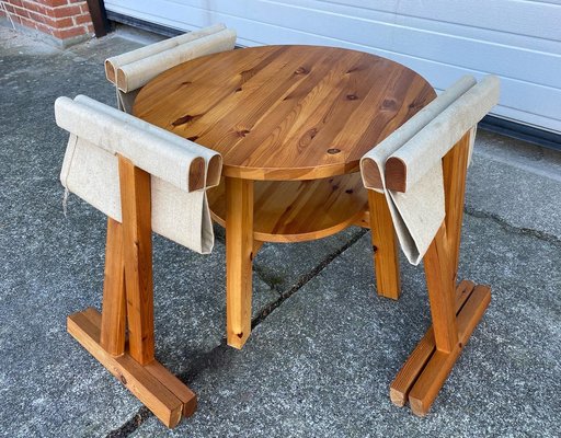 Mid-Century Danish Folding Safari Chairs in Pine and Table, 1970s, Set of - Main Image