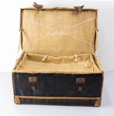 Late 19th Century French Leather Trunk with Train Labels for sale