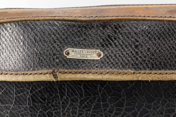 Late 19th Century French Leather Trunk with Train Labels for sale